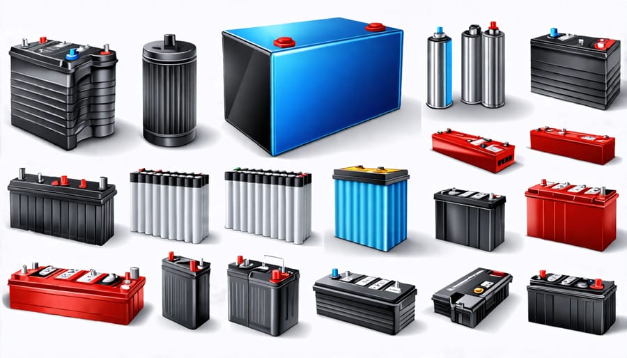 Collage showcasing different battery technologies for energy storage