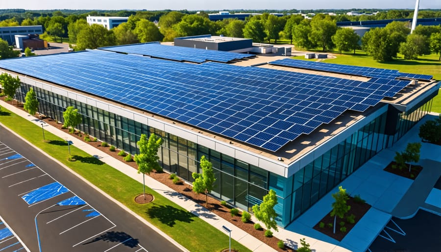 Commercial building showcasing solar panel integration for businesses