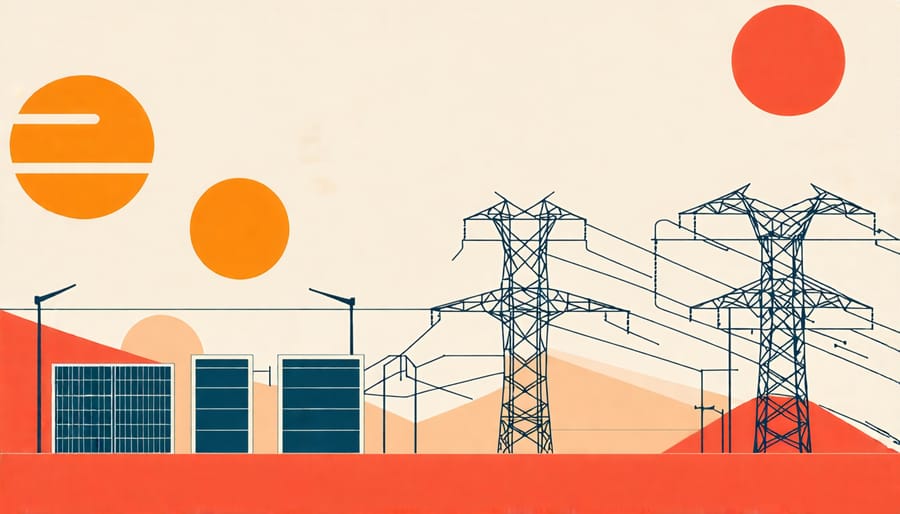 Conceptual drawing of energy storage technologies connected to the power grid