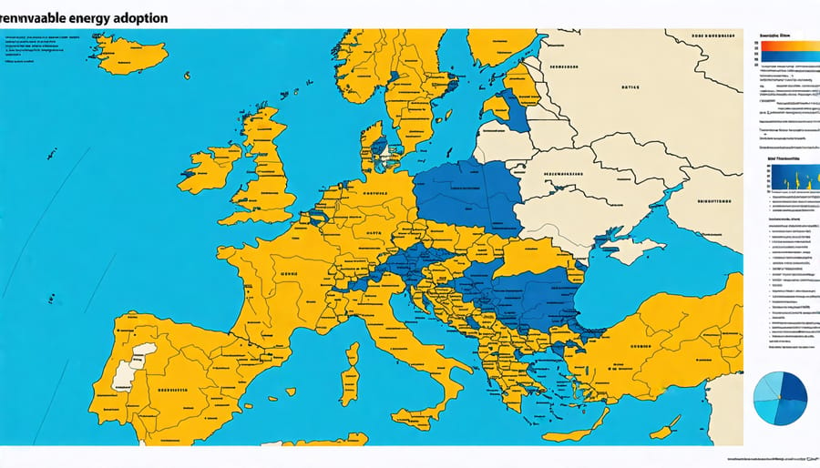 European map showing regions leading in renewable energy adoption