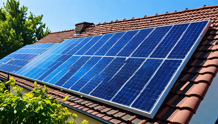 Residential solar panel installation on a European house