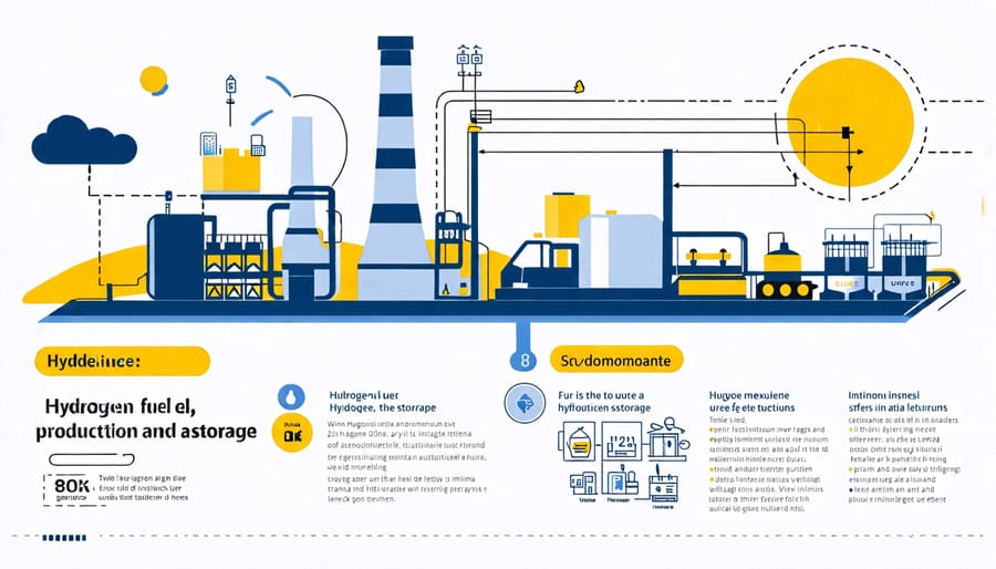 Infographic explaining the hydrogen fuel production and storage process