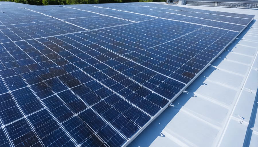 High-efficiency solar panels installed on an industrial facility's rooftop