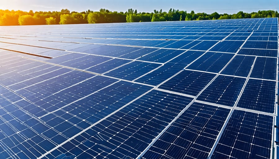 Aerial view of a commercial-scale rooftop solar installation on a factory in Europe