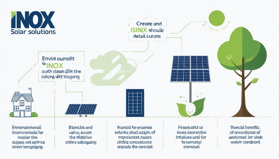 Infographic highlighting cost savings, energy independence, and reduced carbon footprint achieved by transitioning to INOX Solar's sustainable energy solutions