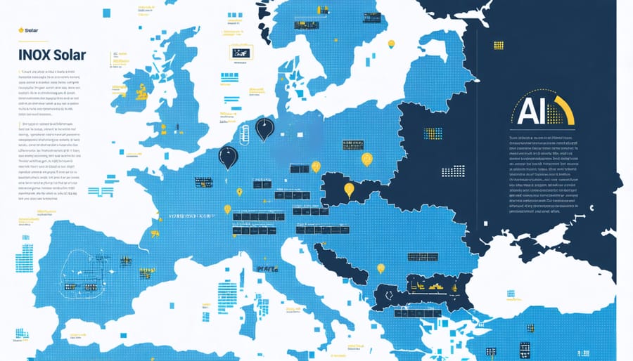 Illustration of INOX Solar's presence and AI solar innovations throughout Europe