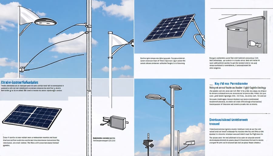 Illustration of the innovative features and specifications of INOX Solar's commercial solar flagpole lights