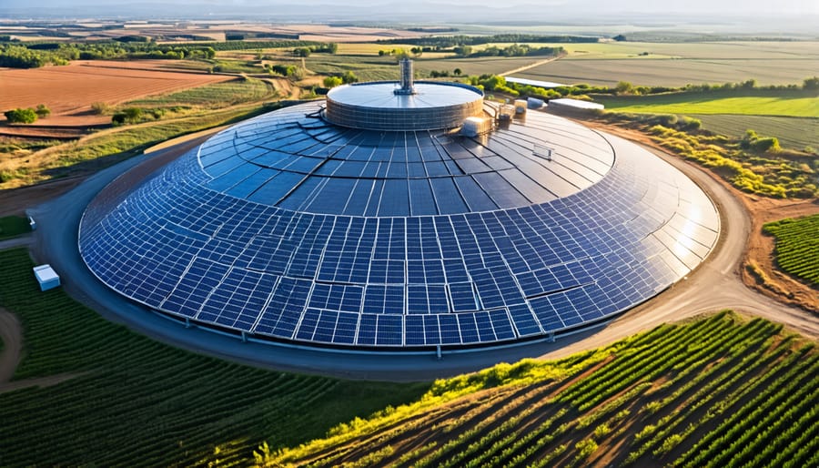 Molten salt storage tanks used to store excess heat in thermal storage solar systems