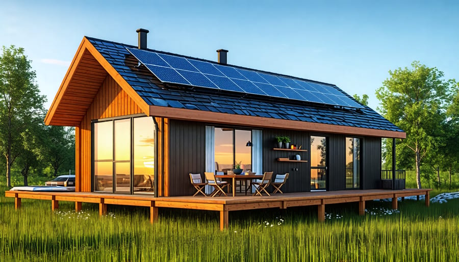 Off-grid cabin powered by rooftop solar panels