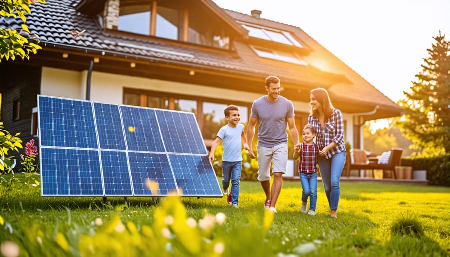 Happy European family benefiting from their hybrid solar installation