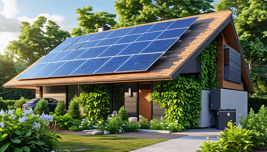 Solar panels and battery storage integrated into a residential property