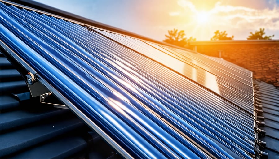 Residential solar thermal installation capturing sun's heat for home use