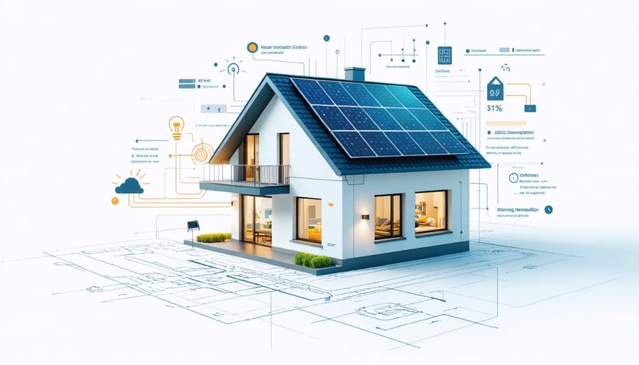 Conceptual depiction of a smart home with integrated solar energy solutions