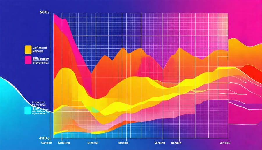 Graph visualizing the expected trajectory of solar panel efficiency advancements