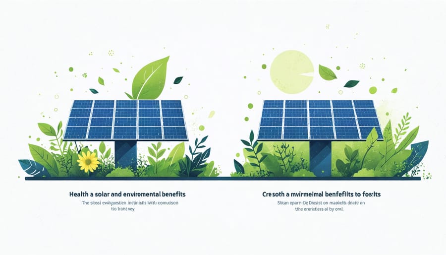 Conceptual illustration of solar energy's health and environmental advantages over fossil fuels