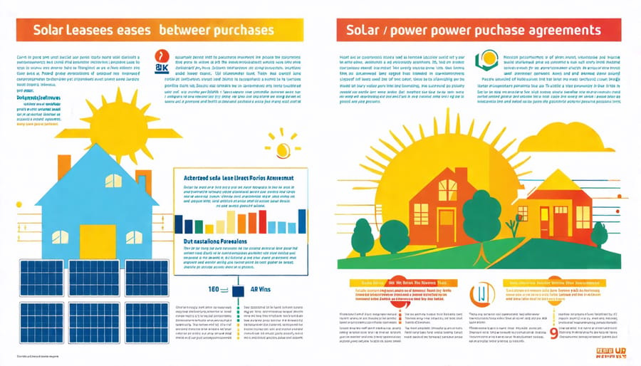 Infographic comparing key features of solar leases and PPAs