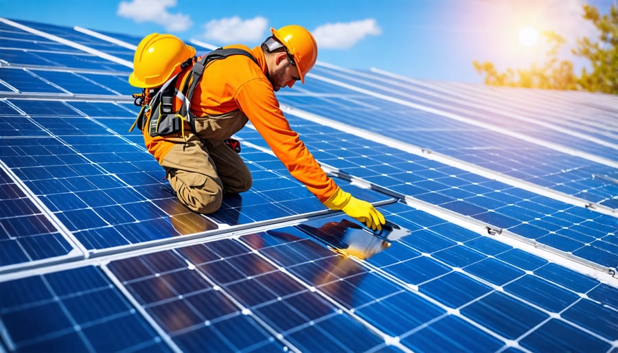 Professional cleaning solar panels to maintain efficiency