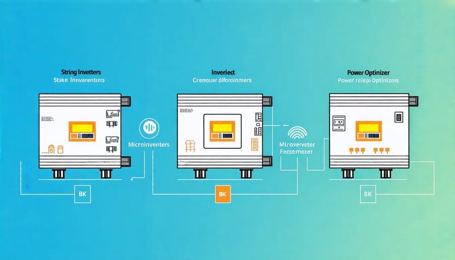 Comparison chart of the main types of solar inverters: string inverters, microinverters, and power optimizers