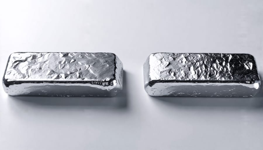 Zinc and aluminum metals in raw form, showing their distinct appearances