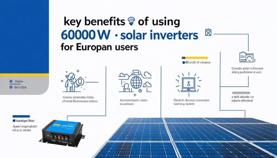 Visual representation of the advantages of 6000W solar inverters, including reduced energy costs, environmental sustainability, and enhanced energy independence