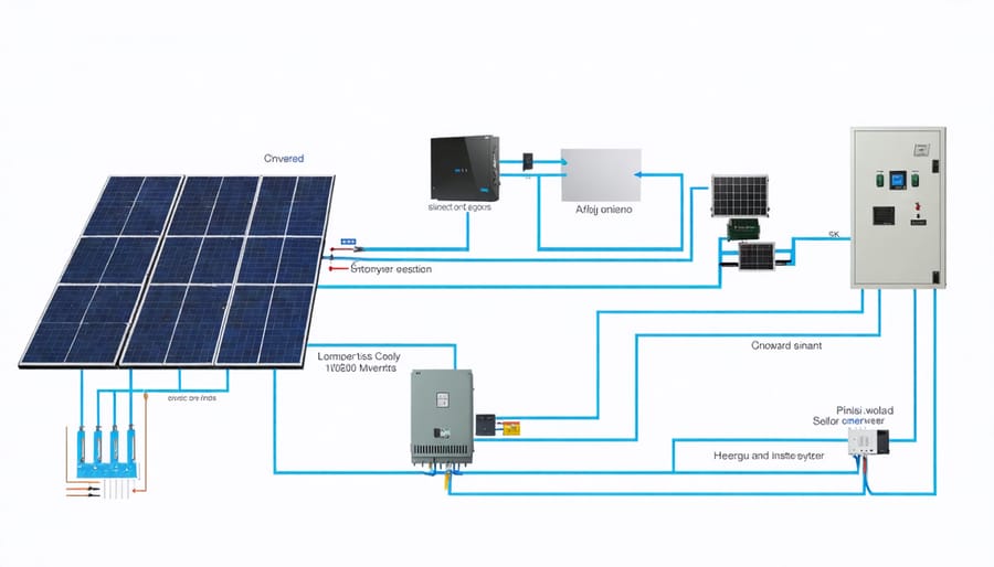 Illustration of a 6000W solar inverter converting DC power from solar panels into AC power for home or business use