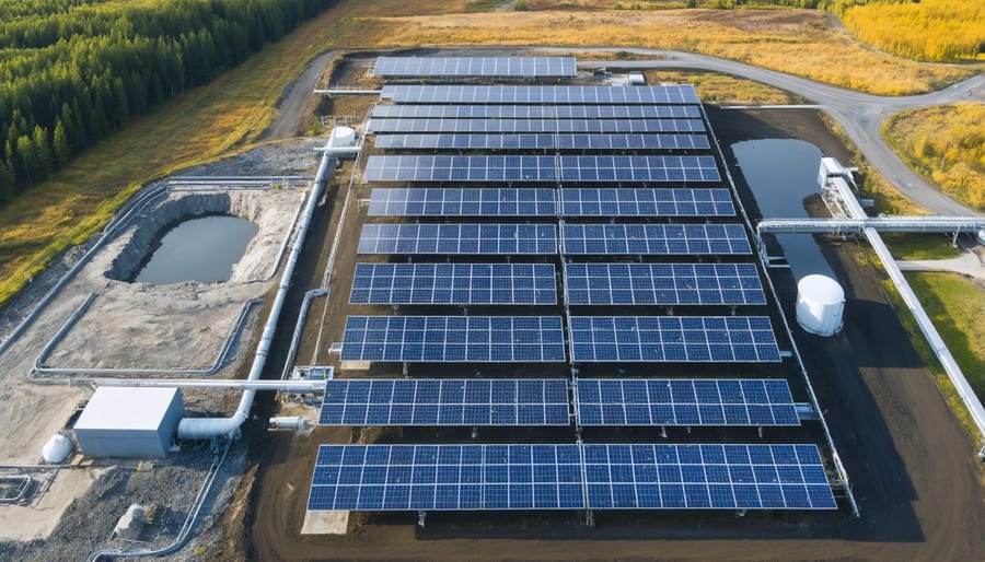 Aerial photo of a geothermal-solar hybrid power plant