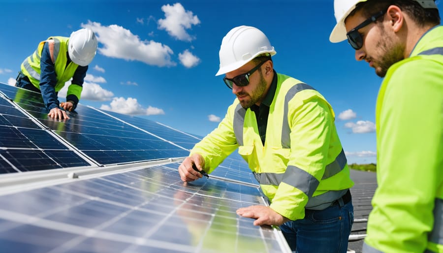 Technicians installing and maintaining a geothermal-solar hybrid system