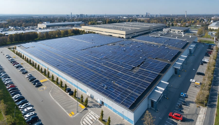 Industrial building with rooftop solar installation