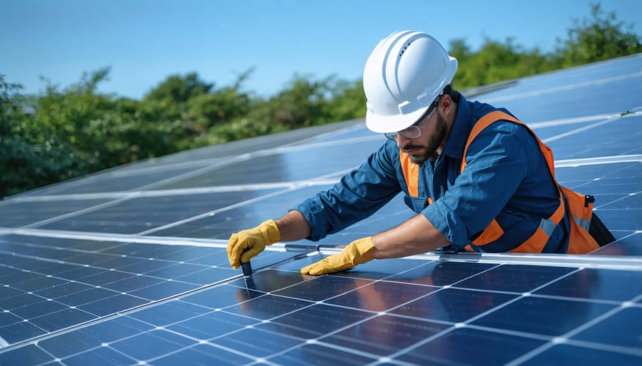 INOX Solar technician installing a cutting-edge solar panel for a microgrid system