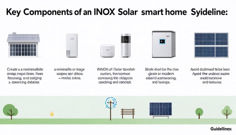 Infographic showcasing solar panels, battery storage, and smart home devices in an INOX Solar system