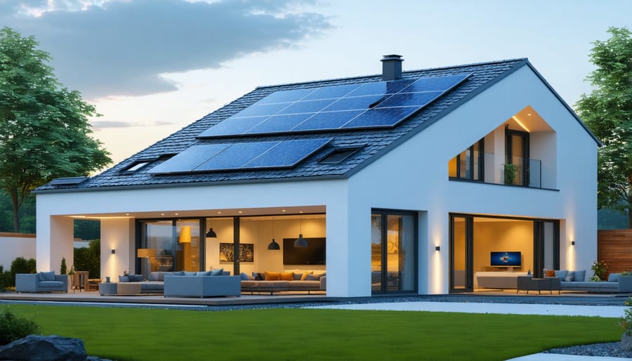 Exterior view of a solar-powered smart home equipped with INOX Solar technology