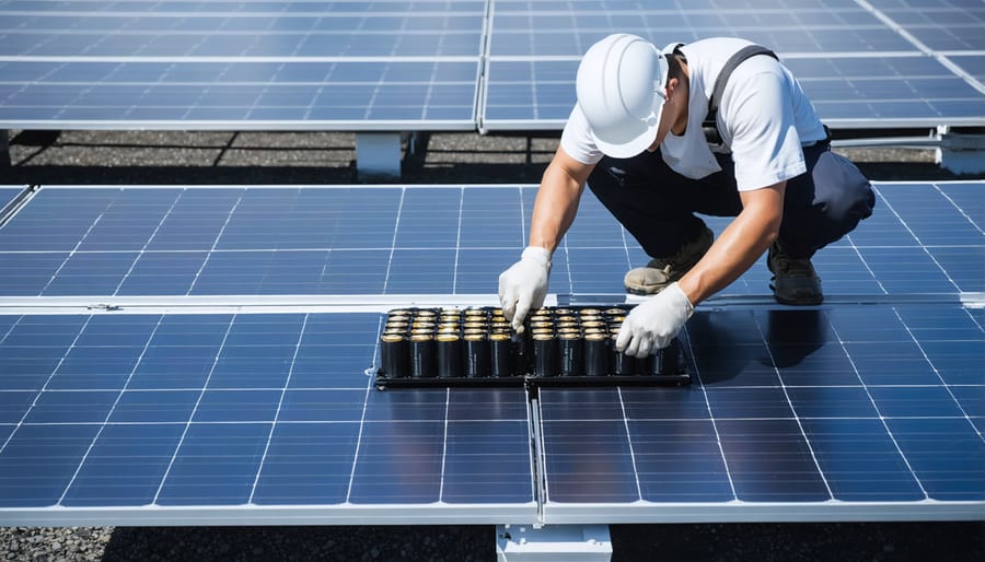 Technician safely disassembling a lithium battery pack for recycling