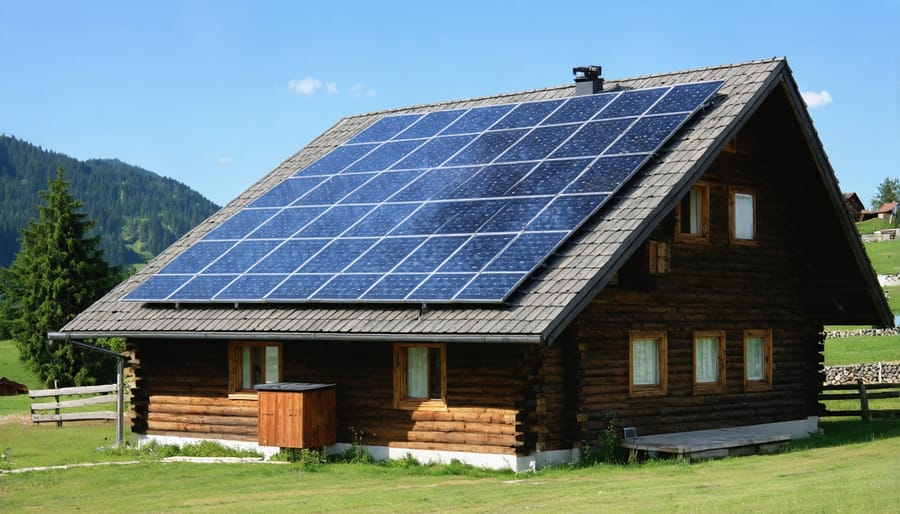 Remote residential solar power system in picturesque European landscape