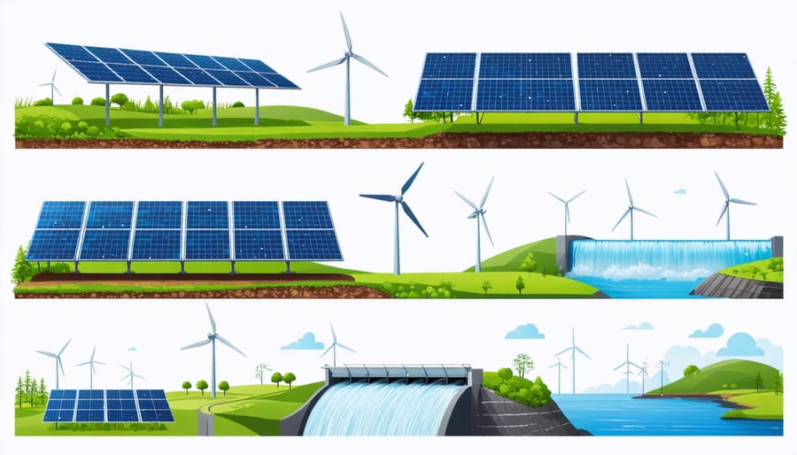 Collage illustrating different types of renewable energy sources