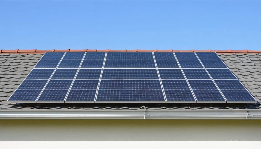 Rooftop solar panels powering a residential solar cooling system