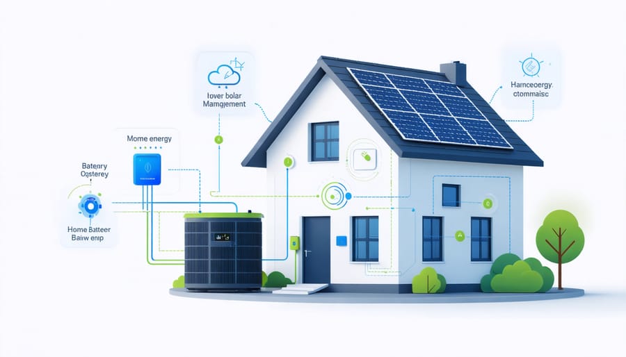 Diagram of smart solar battery integration with home energy management