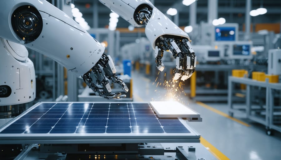 Solar-powered robotic arm used in industrial manufacturing