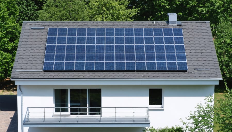 Building integrated solar panels on the roof of a residential house