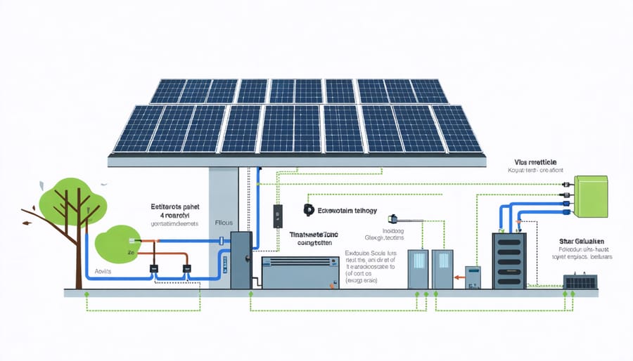 Visual representation of how solar roofing generates electricity for a building