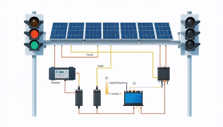 Schematic diagram of a solar-powered traffic signal system