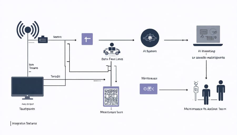 System integration diagram showing AI predictive maintenance workflow and data flow