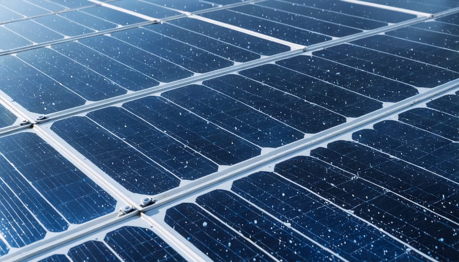 Side-by-side microscopic comparison of solar panel surfaces with and without anti-reflective coating