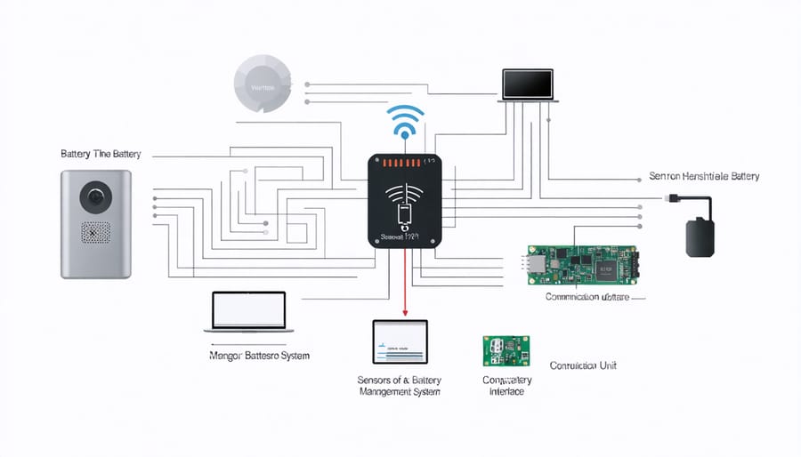 Technical diagram illustrating the main components and connections within a battery management system