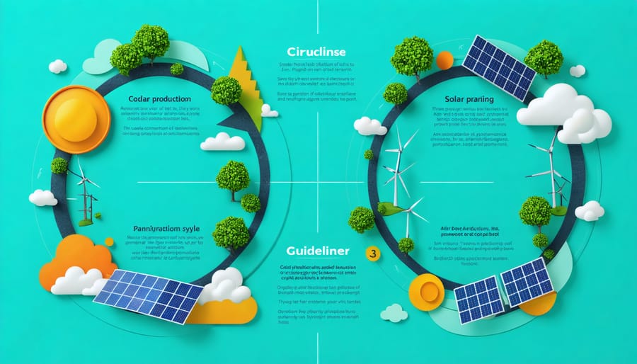 Circular diagram illustrating material recycling and reuse in solar panel production