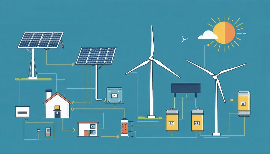 Infographic of diverse energy sources connected in a resilient power network