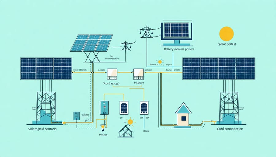 Technical illustration of microgrid system architecture and components