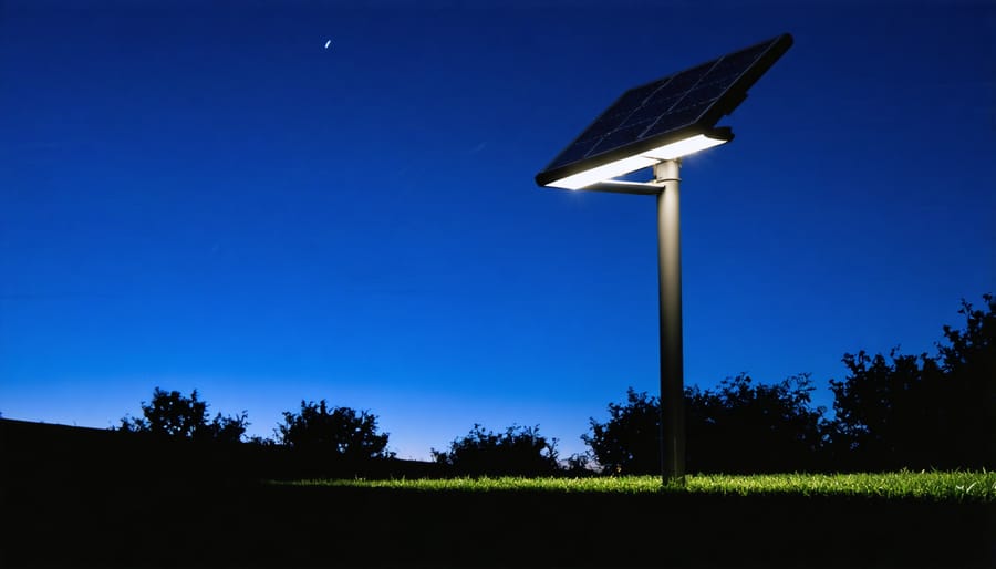 Flag illuminated at night by telescoping solar light showing even light distribution