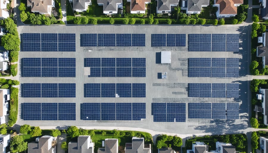 Residential neighborhood powered by microgrid system with solar panels and storage