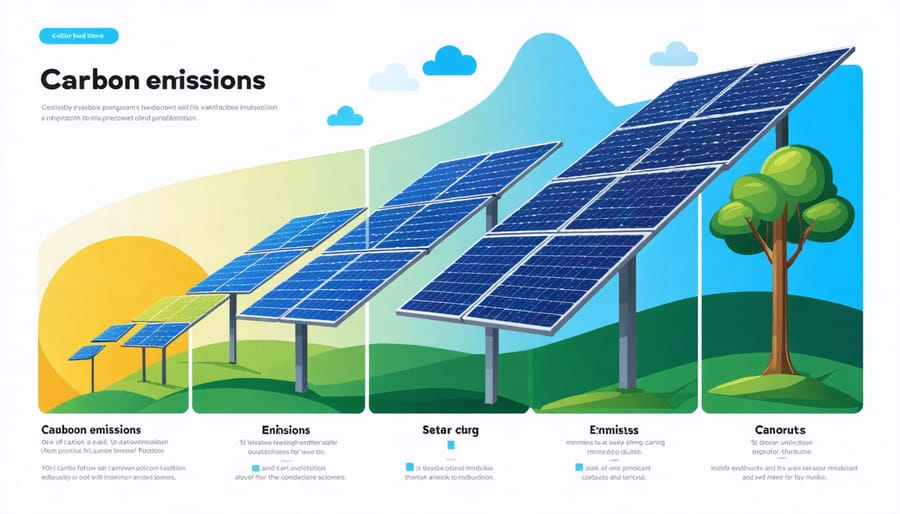 Visual diagram of carbon emissions across solar panel manufacturing stages from raw material extraction to final assembly