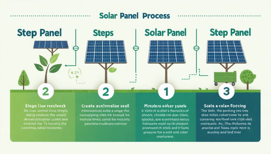 Step-by-step visualization of solar panel recycling process and material recovery